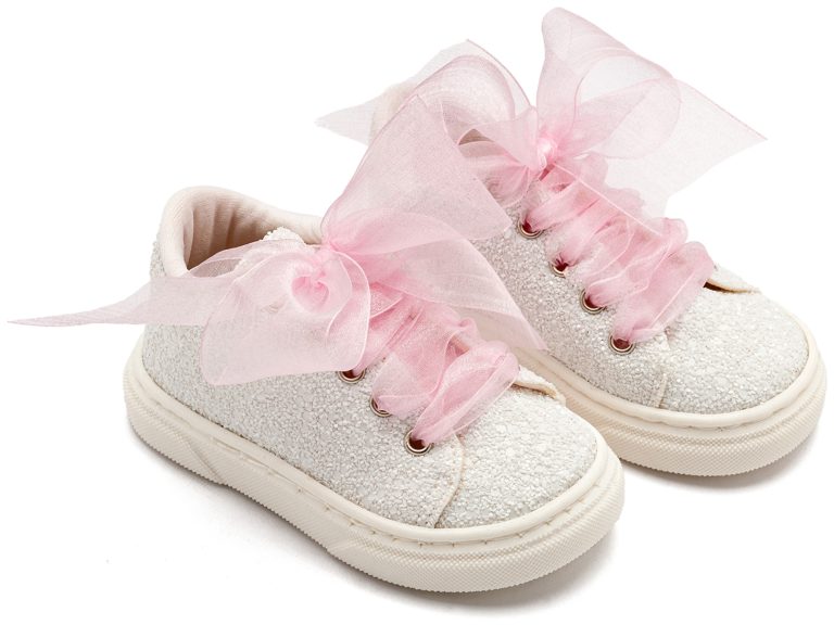 Sneaker απο Ύφασμα Glitter με Κορδέλα EXC5871 Λευκό Ροζ