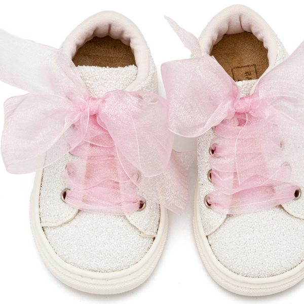 Sneaker απο Ύφασμα Glitter με Κορδέλα EXC5871 Λευκό Ροζ