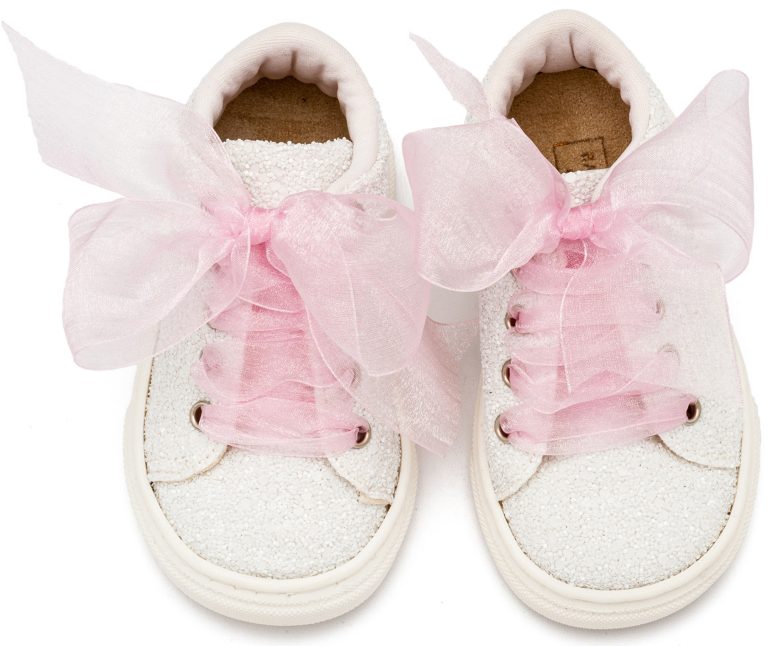 Sneaker απο Ύφασμα Glitter με Κορδέλα EXC5871 Λευκό Ροζ