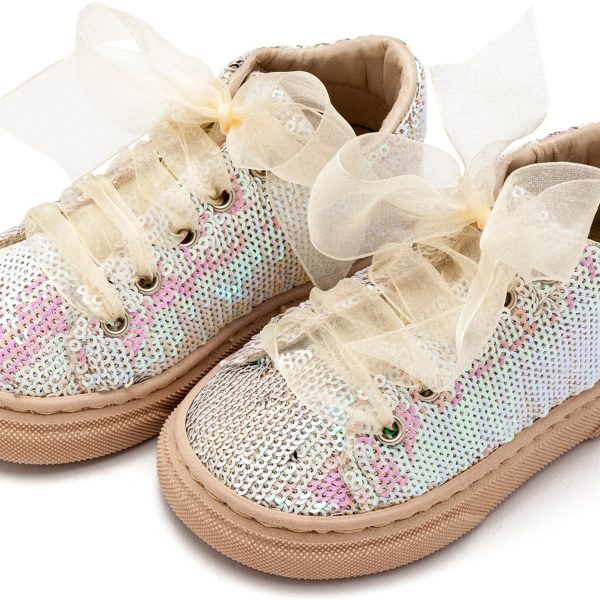 Δετό Sneaker απο Ύφασμα Παγέτα EXC5882 Nude