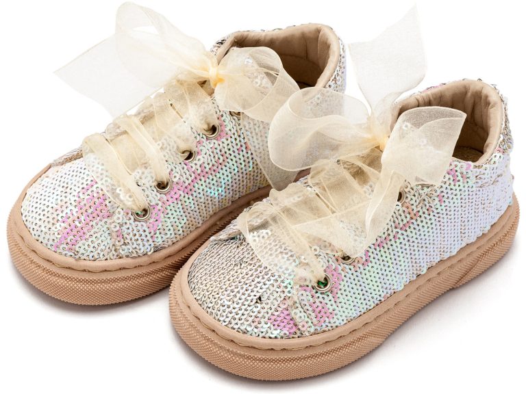 Δετό Sneaker απο Ύφασμα Παγέτα EXC5882 Nude