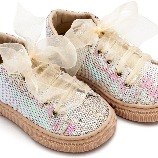Δετό Sneaker απο Ύφασμα Παγέτα EXC5882 Nude