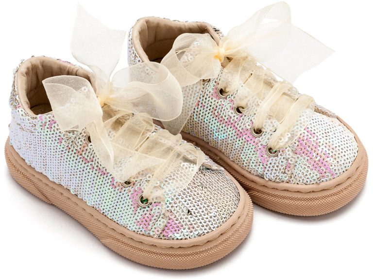 Δετό Sneaker απο Ύφασμα Παγέτα EXC5882 Nude