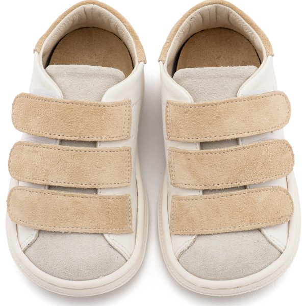 Δερμάτινο Σνίκερ με Τριπλή Μπαρέτα Χρατς σε Λευκό Μπεζ Χρώμα