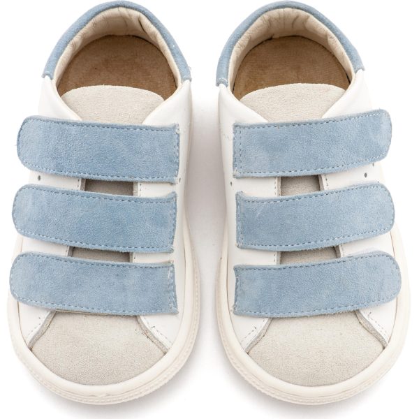 Δερμάτινο Σνίκερ με Τριπλή Μπαρέτα Χρατς σε Λευκό Σιέλ Χρώμα