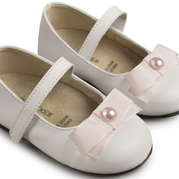 Δερμάτινο Γοβάκι Μονή Μπαρέτα με Ταφταδένιο Φιόγκο από Συνθετικό Δέρμα σε Λευκό Ροζ χρώμα