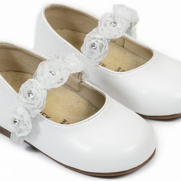 Γοβάκι  Μονή Μπαρέτα Διακοσμημένο με Υφασμάτινο  Χειροποίητο Φιόγκο από Συνθετικό Δέρμα σε Εκρού χρώμα