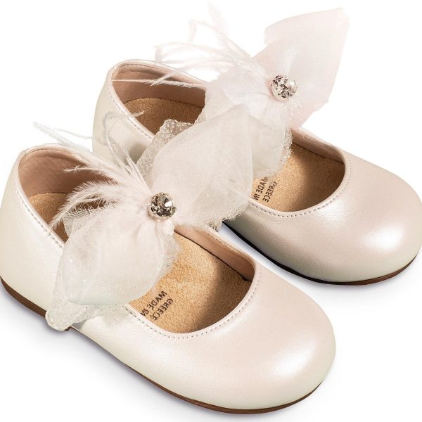 Γοβάκι  Μονή Μπαρέτα Διακοσμημένο με Υφασμάτινο  Χειροποίητο Φιόγκο από Συνθετικό Δέρμα σε Λευκό χρώμα