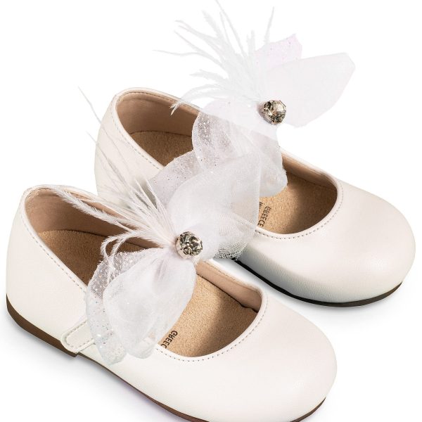 Γοβάκι  Μονή Μπαρέτα Διακοσμημένο με Υφασμάτινο  Χειροποίητο Φιόγκο από Συνθετικό Δέρμα σε Λευκό χρώμα