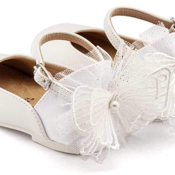 Γαλλικό Γοβάκι με Διακοσμημένη Φτέρνα με Υφασμάτινη Πεταλούδα σε Λευκό Χρώμα