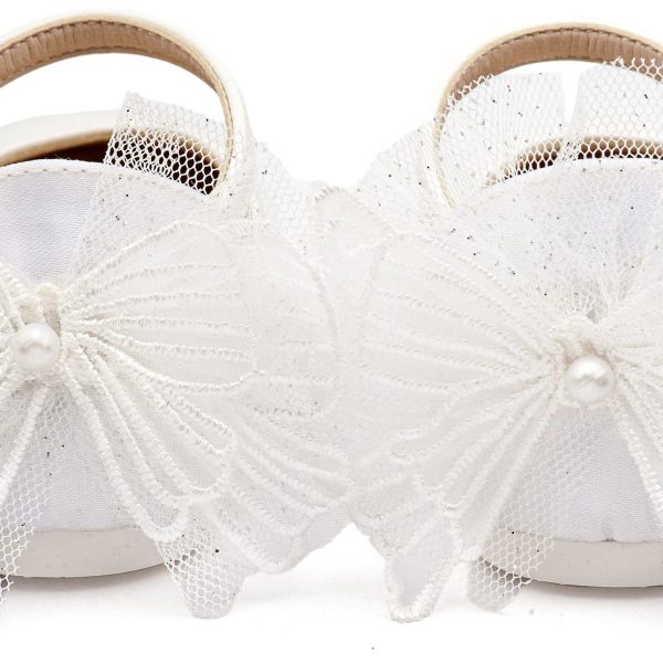 Γαλλικό Γοβάκι με Διακοσμημένη Φτέρνα με Υφασμάτινη Πεταλούδα σε Λευκό Χρώμα