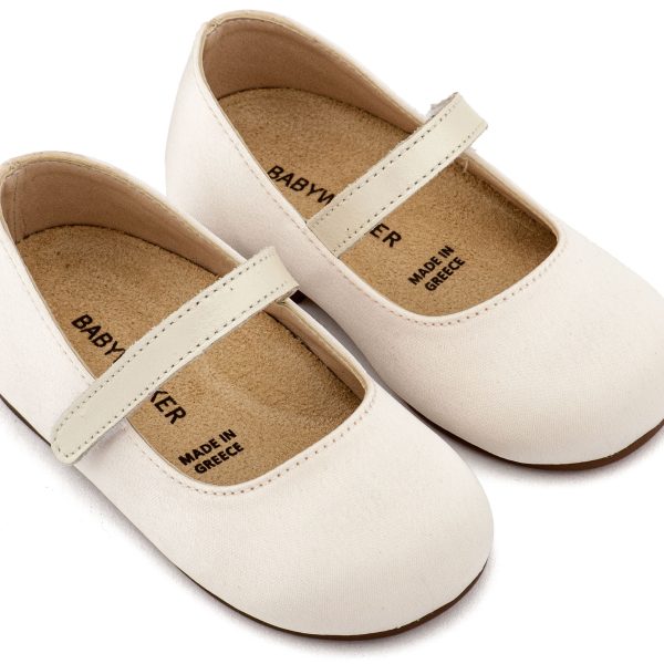 Υφασμάτινο Γοβάκι Μονή Μπαρέτα από Σατέν Ύφασμα σε Εκρού Χρώμα