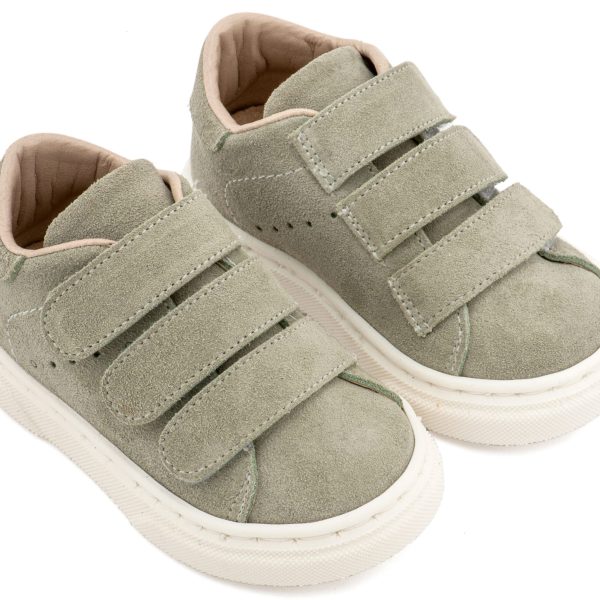 Δερμάτινο Mονόχρωμο Σνίκερ με Τριπλή Μπαρέτα Χρατς από Δέρμα Suede σε  Μέντα Χρώμα