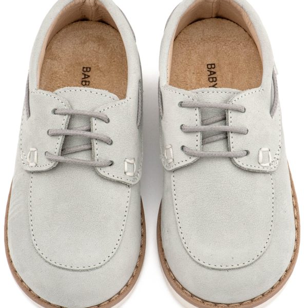 Δετό Δερμάτινο Μοκασίνι από Δέρμα Ναμπούκ με Κορδόνι σε Λευκό Χρώμα