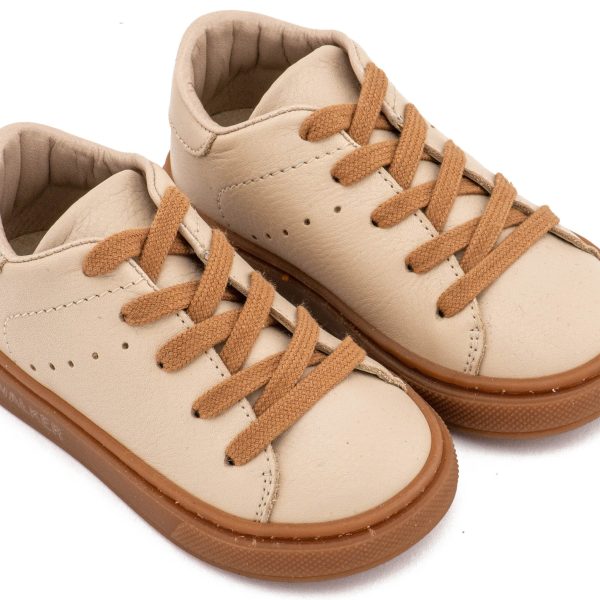 Δετό Δερμάτινο Sneaker  από Δέρμα Νάπα σε Μπεζ Χρώμα με Κορδόνι Ταμπά