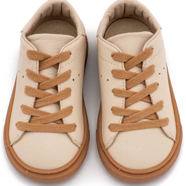 Δετό Δερμάτινο Sneaker  από Δέρμα Νάπα σε Μπεζ Χρώμα με Κορδόνι Ταμπά