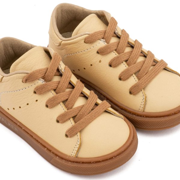 Δετό Δερμάτινο Sneaker  από Δέρμα Νάπα σε Καλαμποκί Χρώμα με Κορδόνι Ταμπά