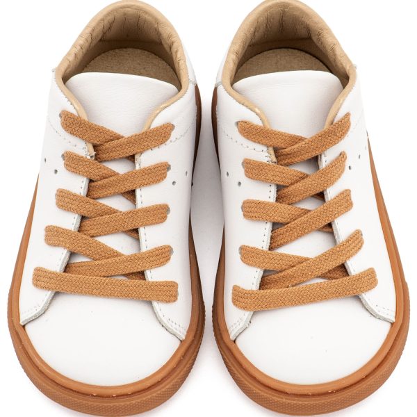 Δετό Δερμάτινο Sneaker  από Δέρμα Νάπα σε Λευκό Χρώμα με Κορδόνι Ταμπά
