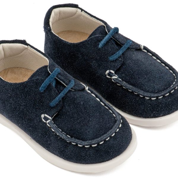 Καστόρινο Δετό Μοκασίνι με Δερμάτινο Κορδόνι σε Μπλε Χρώμα