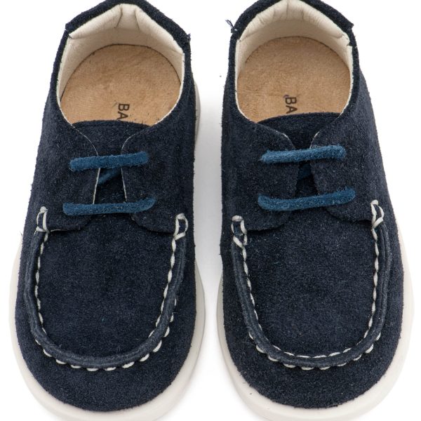 Καστόρινο Δετό Μοκασίνι με Δερμάτινο Κορδόνι σε Μπλε Χρώμα