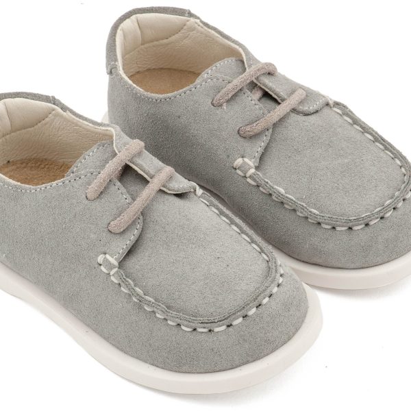 Καστόρινο Δετό Μοκασίνι με Δερμάτινο Κορδόνι σε Γκρι Χρώμα