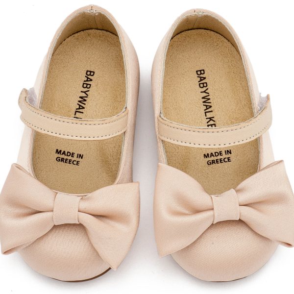 Υφασμάτινο Γοβάκι Μονή Μπαρέτα Χρατς με Σατέν Χειροποίητο Φιογκο σε Μπεζ Χρώμα