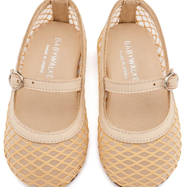 Γοβάκι Μονή Μπαρέτα Χρατς από Ύφασμα Φιλντιρέ Δίχτυ με Δερμάτινες Λεπτομέρειες  σε Μπεζ Χρώμα