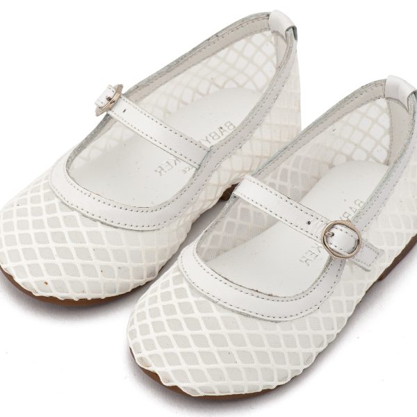 Γοβάκι Μονή Μπαρέτα Χρατς από Ύφασμα Φιλντιρέ Δίχτυ με Δερμάτινες Λεπτομέρειες  σε Λευκό Χρώμα