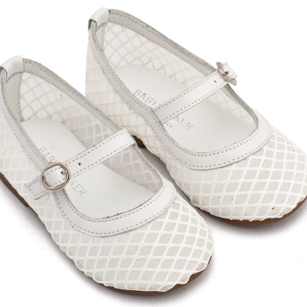 Γοβάκι Μονή Μπαρέτα Χρατς από Ύφασμα Φιλντιρέ Δίχτυ με Δερμάτινες Λεπτομέρειες  σε Λευκό Χρώμα