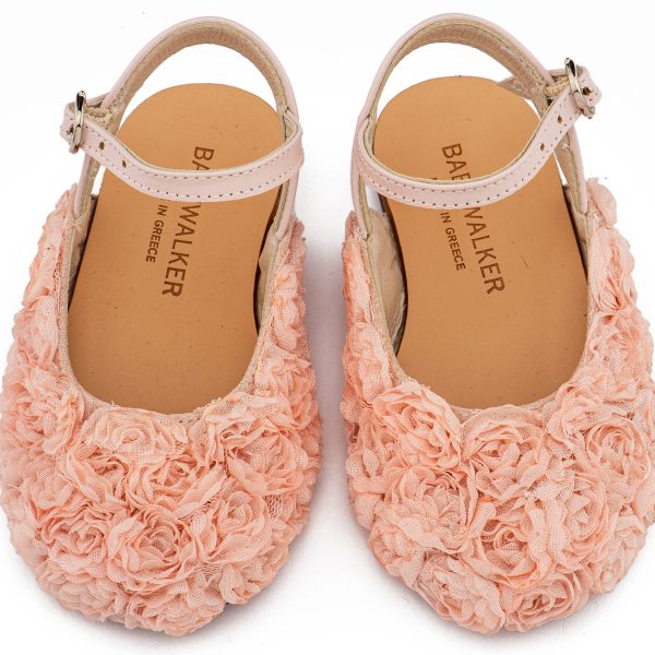 Δερμάτινο Γαλλικό Σαμπό Διακοσμημένο Ολόγυρα με Chiffon Λουλούδια  σε Ροζ Χρώμα