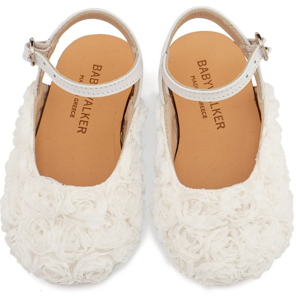 Δερμάτινο Γαλλικό Σαμπό Διακοσμημένο Ολόγυρα με Chiffon Λουλούδια  σε Λευκό Χρώμα