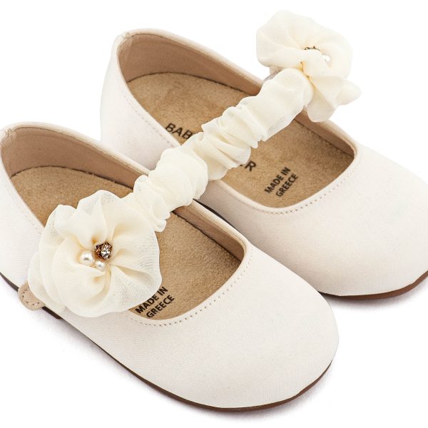 Υφασμάτινο Γοβάκι Μονή Μπαρέτα Χρατς με Υφασμάτινο Διακοσμητικό στη Μπαρέτα σε Εκρού Χρώμα