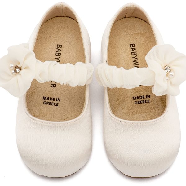 Υφασμάτινο Γοβάκι Μονή Μπαρέτα Χρατς με Υφασμάτινο Διακοσμητικό στη Μπαρέτα σε Εκρού Χρώμα