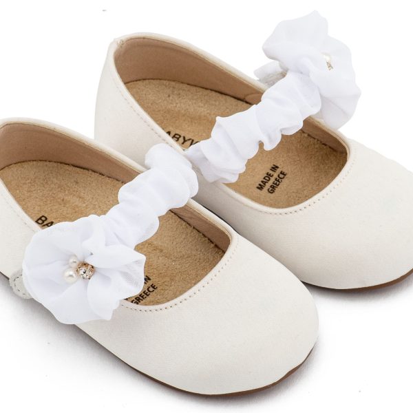 Υφασμάτινο Γοβάκι Μονή Μπαρέτα Χρατς με Υφασμάτινο Διακοσμητικό στη Μπαρέτα σε Λευκό Χρώμα