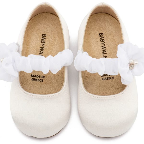 Υφασμάτινο Γοβάκι Μονή Μπαρέτα Χρατς με Υφασμάτινο Διακοσμητικό στη Μπαρέτα σε Λευκό Χρώμα