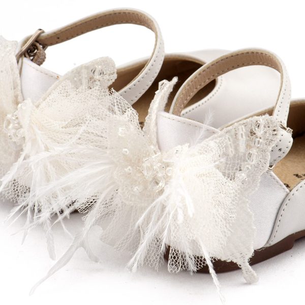 Γαλλικό Γοβάκι με Διακοσμημένη Φτέρνα με Υφασμάτινη Πεταλούδα σε Λευκό Χρώμα