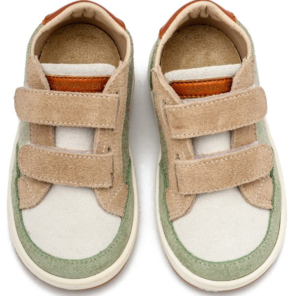 Δίχρωμο Sneaker Διπλό Χρατς απο Δέρμα και Ύφασμα σε Μέντα Μπεζ Λευκό Χρώμα