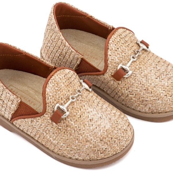 Loafers απο Ύφασμα Ψάθα με Δερμάτινες Λεπτομέρειες σε Μπεζ Ταμπά Χρώμα