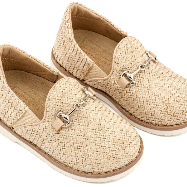 Loafers απο Ύφασμα Ψάθα με Δερμάτινες Λεπτομέρειες σε Μπεζ  Χρώμα