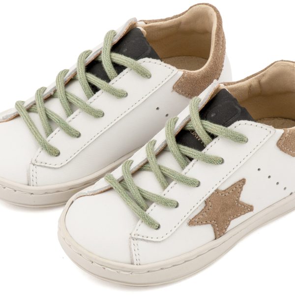 Τρίχρωμο Sneaker Δετό με Αστέρι στο Πλάι σε Λευκό Μπεζ Μέντα Χρώμα