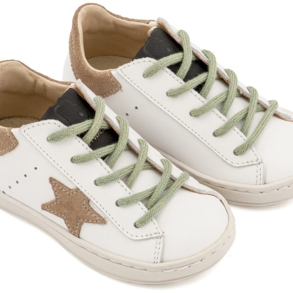 Τρίχρωμο Sneaker Δετό με Αστέρι στο Πλάι σε Λευκό Μπεζ Μέντα Χρώμα