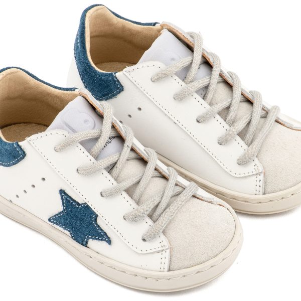 Τρίχρωμο Sneaker Δετό με Αστέρι στο Πλάι σε Λευκό Μπλε Ρουά Γκρι Χρώμα