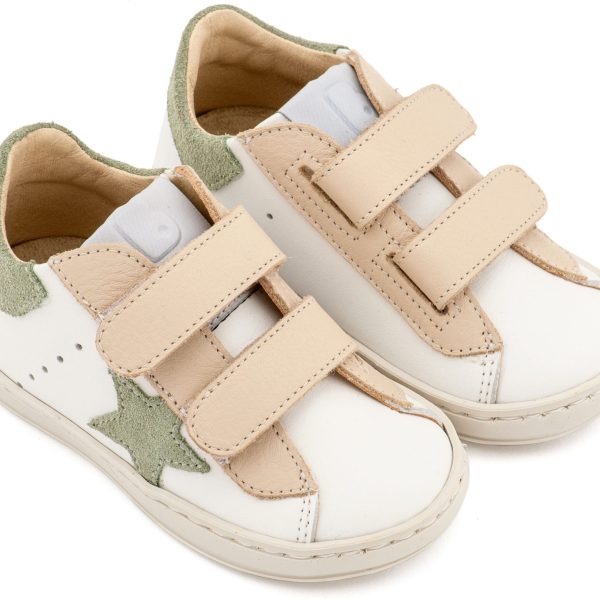 Τρίχρωμο Sneaker Διπλό Χρατς με Αστέρι στο Πλάι σε Λευκό Εκρού Μέντα  Χρώμα