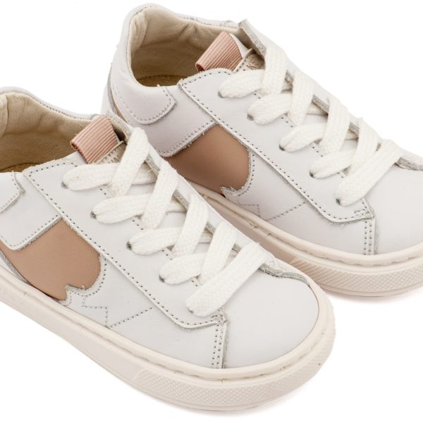 Δερμάτινο Δίχρωμο Sneaker Δετό σε Λευκό Μπεζ Χρώμα