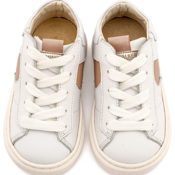 Δερμάτινο Δίχρωμο Sneaker Δετό σε Λευκό Μπεζ Χρώμα