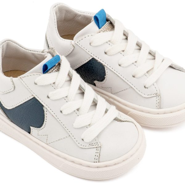 Δερμάτινο Δίχρωμο Sneaker Δετό σε Λευκό Μπλε Χρώμα