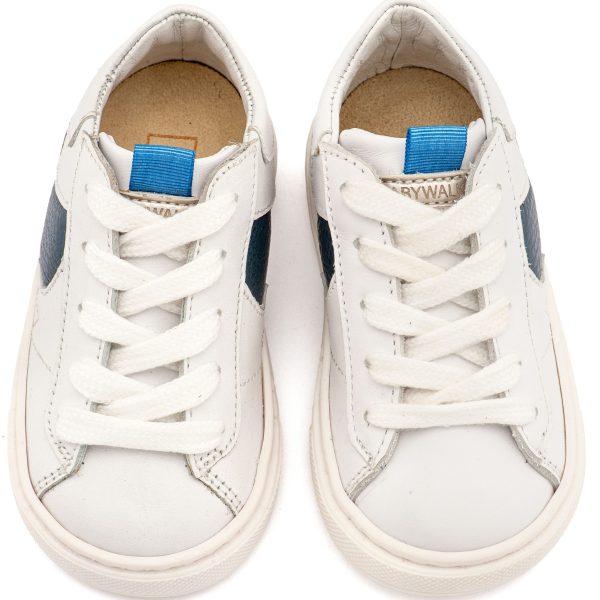 Δερμάτινο Δίχρωμο Sneaker Δετό σε Λευκό Μπλε Χρώμα