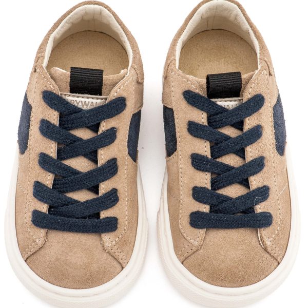 Δερμάτινο Δίχρωμο Sneaker Δετό σε Μπεζ Μπλε Χρώμα