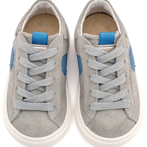 Δερμάτινο Δίχρωμο Sneaker Δετό σε Γκρι Μπλε Ρουά Χρώμα