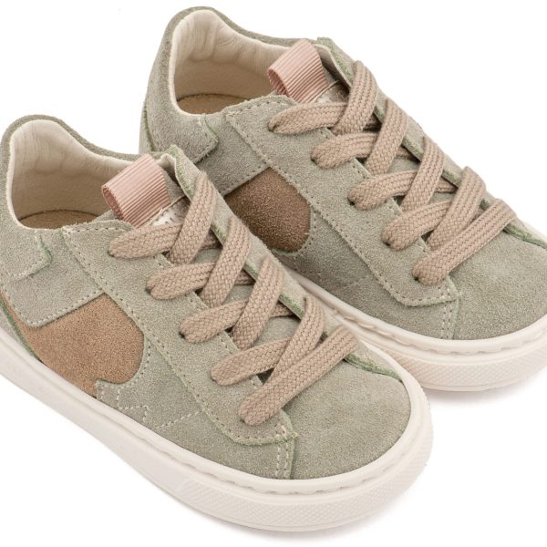 Δερμάτινο Δίχρωμο Sneaker Δετό σε Μέντα Μπεζ Χρώμα